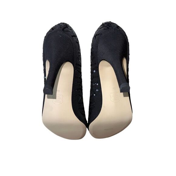 Caparros Nature Black Beaded Peau Peep Toe Heel Size Womens Size 10 GREAT CONDIT - Picture 10 of 13